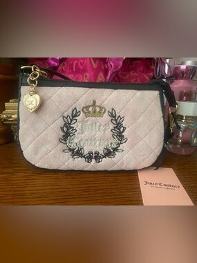 Juicy Couture Light Pink Quilted Wristlet with Gold Heart Charm